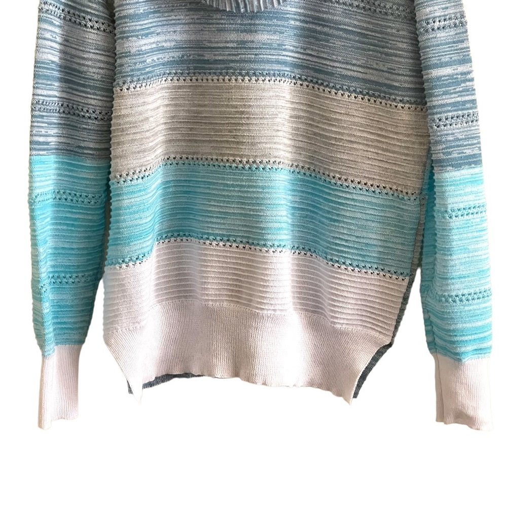 Lightweight color block blue, white & gray long sleeve striped hoodie - Picture 13 of 14